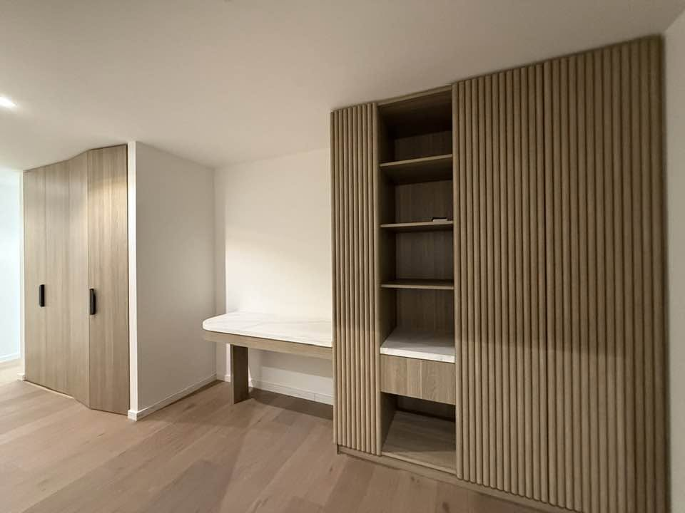 Fluted wardrobe and study nook installation